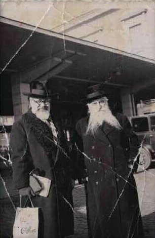 Rabbi Avraham Dov Kahana Shapira and Rabbi Dr. Yosef Tzvi Karlebach at the train station in Lugano, Switzerland 