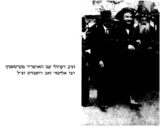 Rabbi Avraham Abish Horowitz, Av Beit Din of Karlin, with his son Rabbi Shmuel Tzvi Horowitz from Spinka-Williamsburg